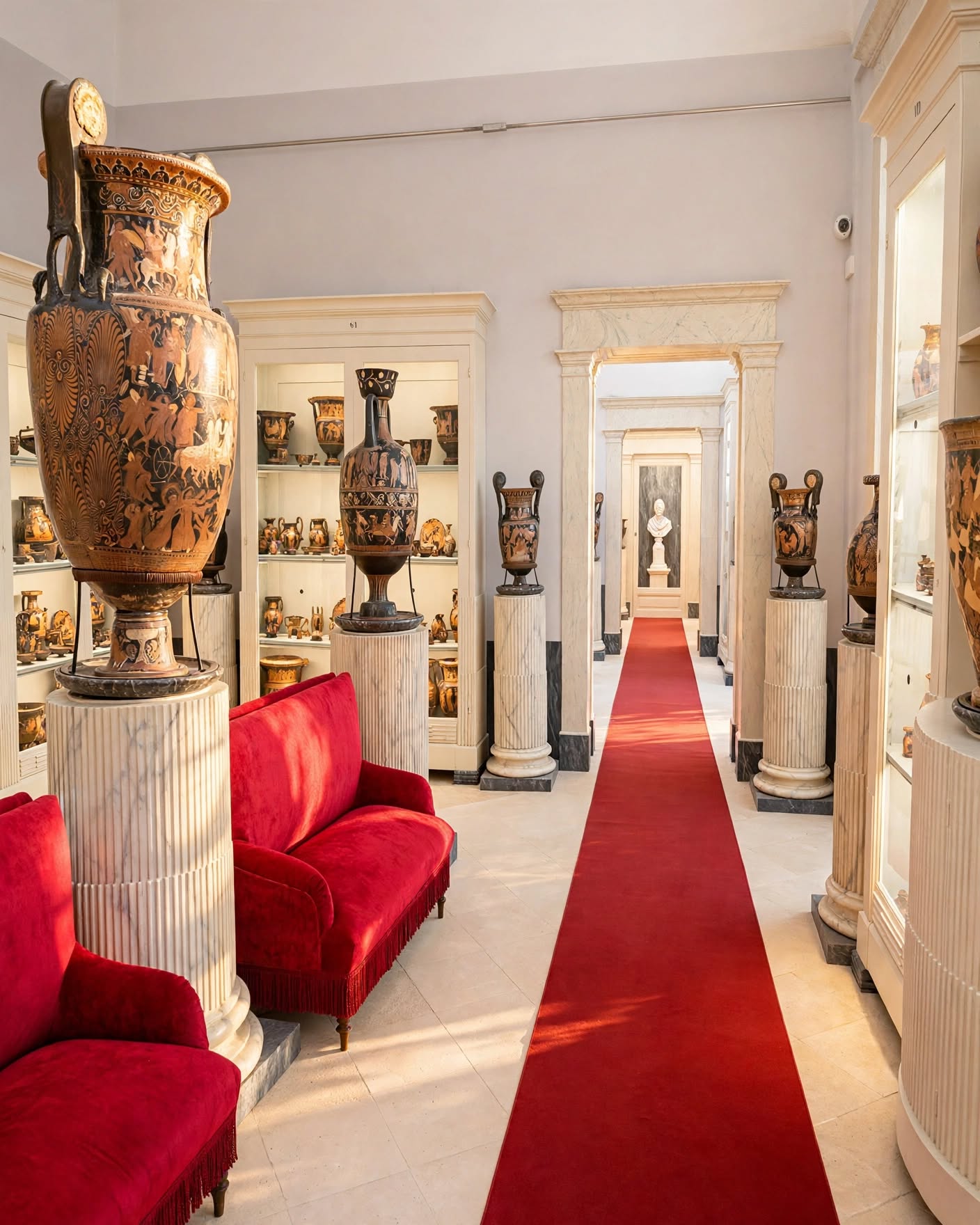 Sala del Museo Nazionale Jatta con vasi archeologici esposti lungo il percorso di visita